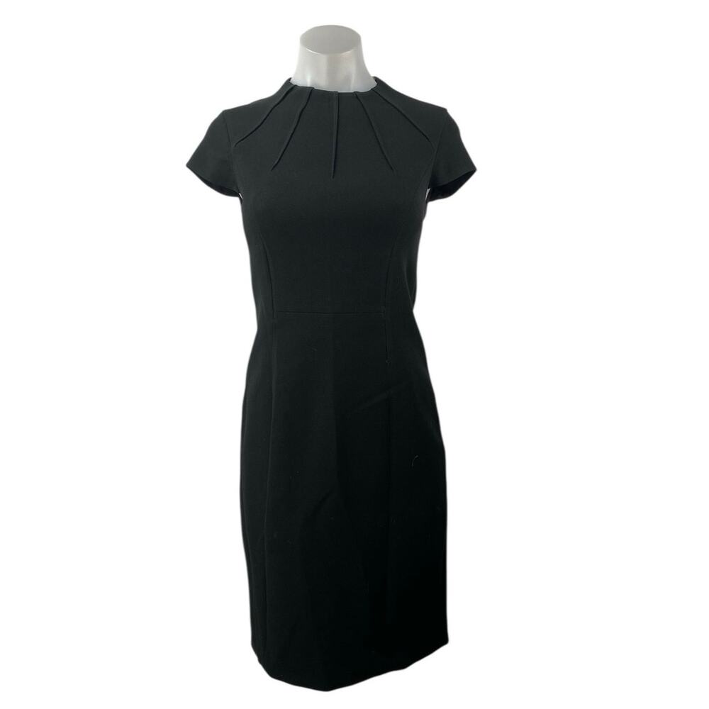 Elie Tahari Freida Black Mock Neck Short Sleeve Zip Midi Pencil Sheath Dress 0